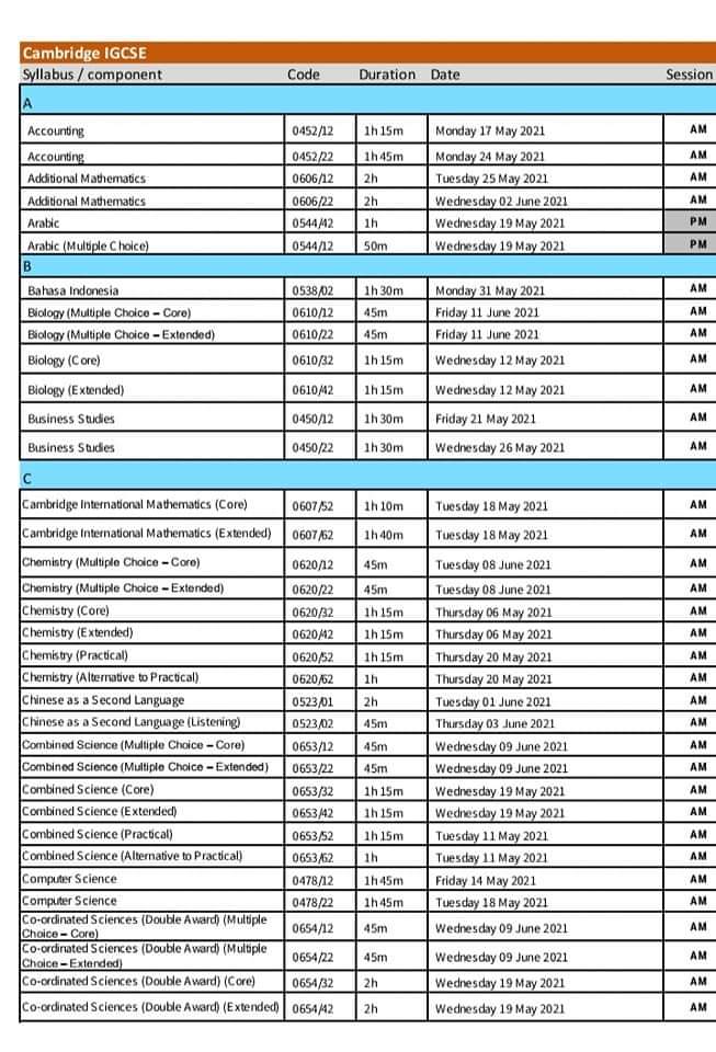 O Levels Exams Updated Time Table for Pakistani Students May June 2021